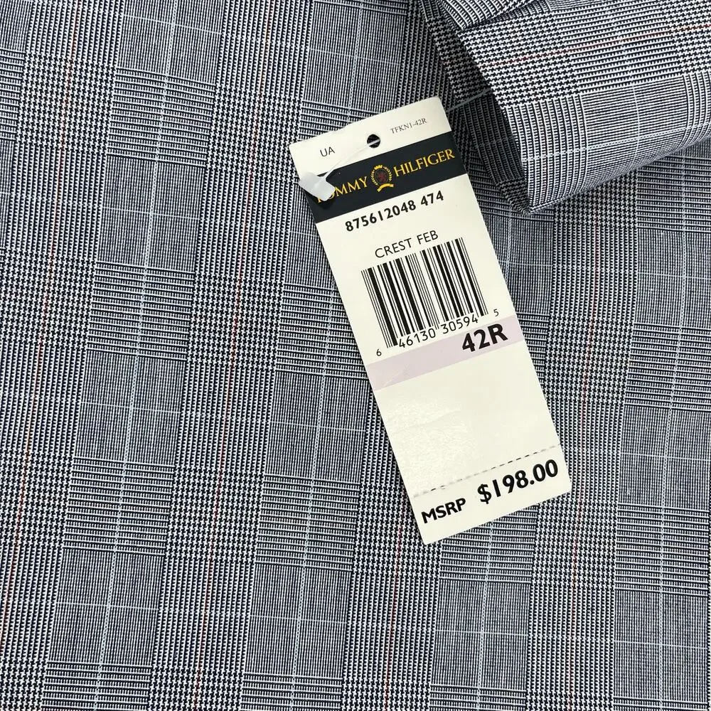 Tommy Hilfiger‎ Men's Cotton Suit Jacket NWT Single Breasted (42RR) Gray Check